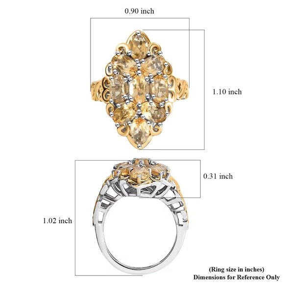 Brazilian Citrine Gemstone Ring in 18K YG Plated and Platinum Brass Bond Sz 8 - Picture 3 of 4